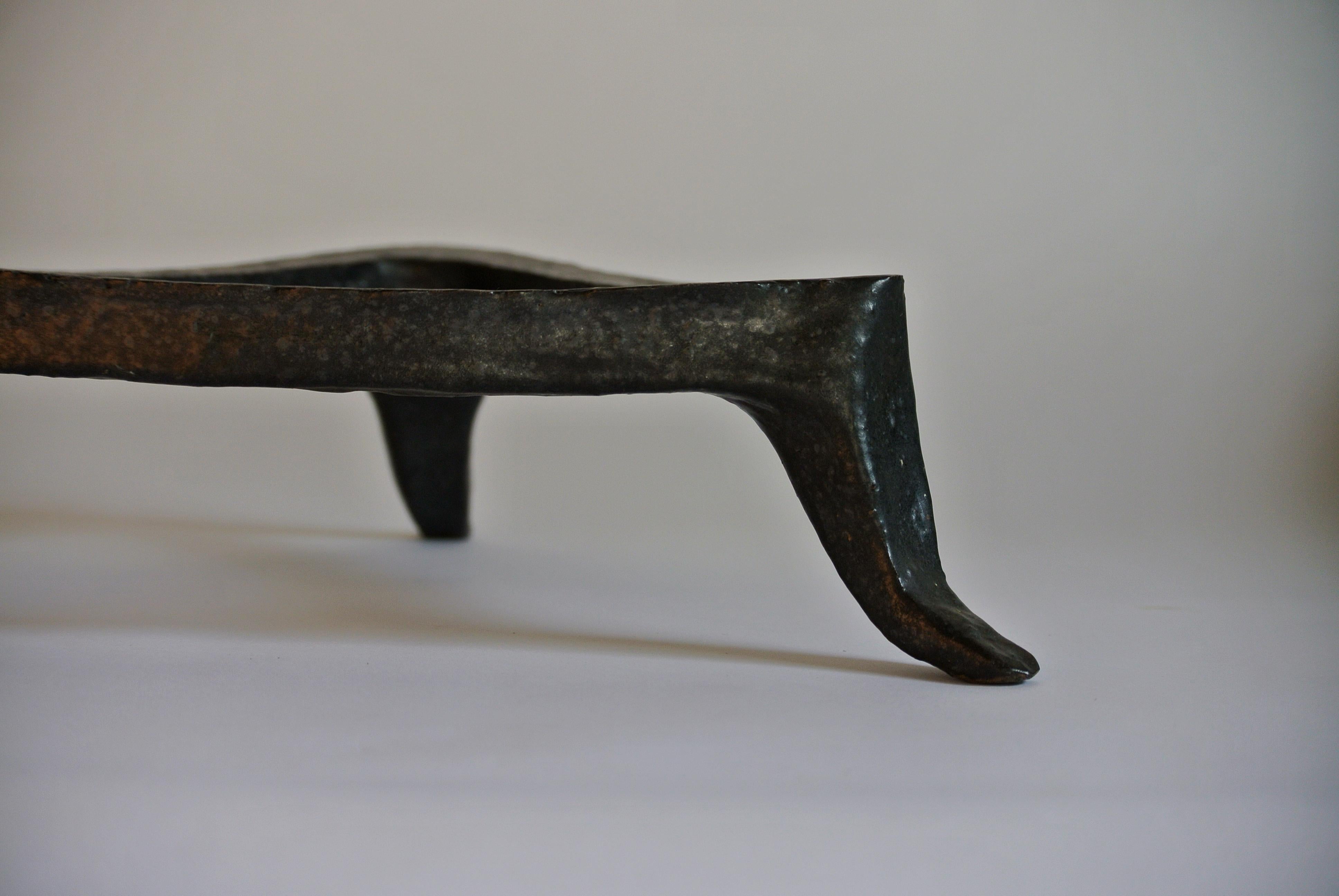 Hand-Crafted Stoneware Trivet with Black Metallic Glaze by Danish Artist Christine Roland For Sale