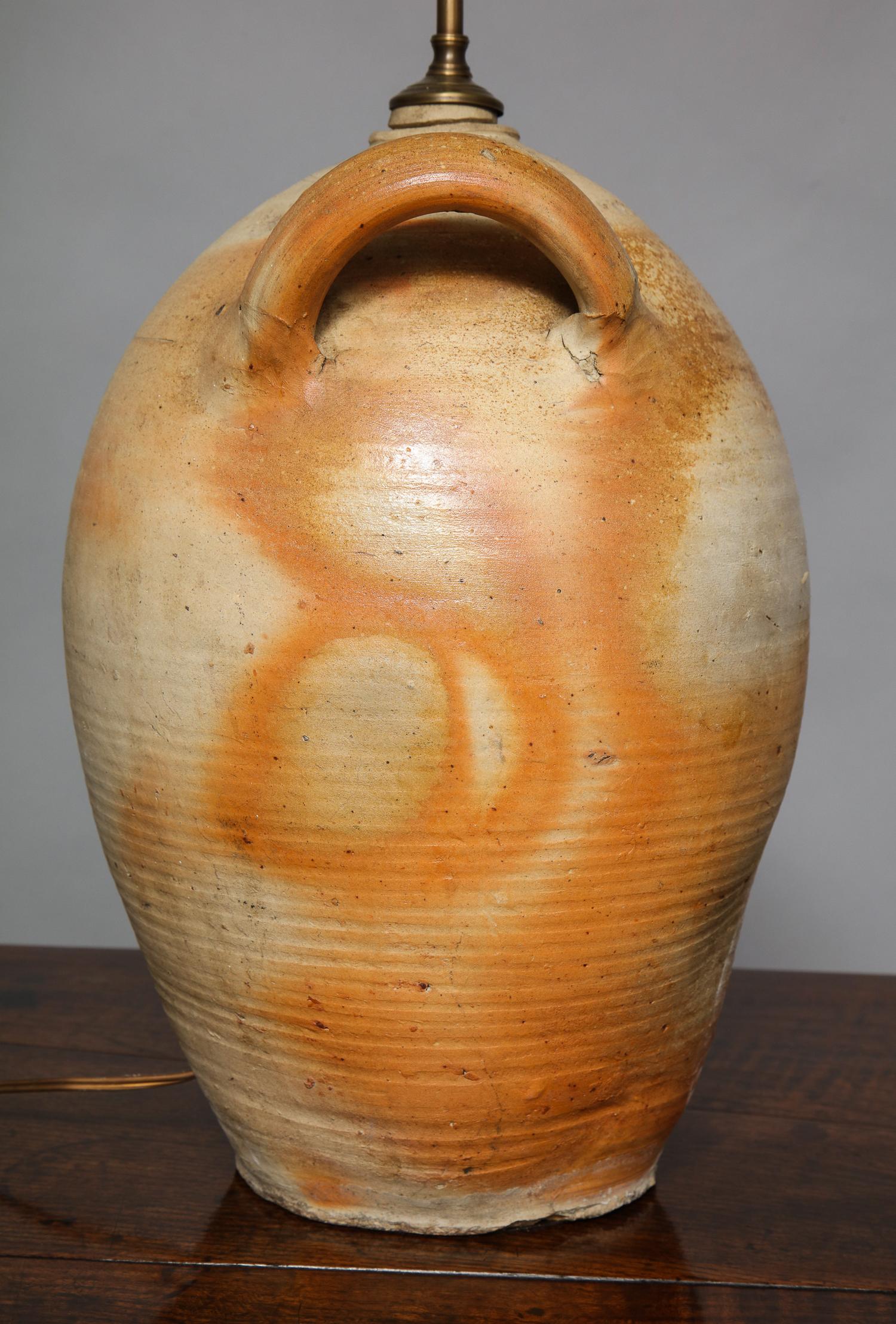 European Stoneware Two Handled Jug Lamp For Sale