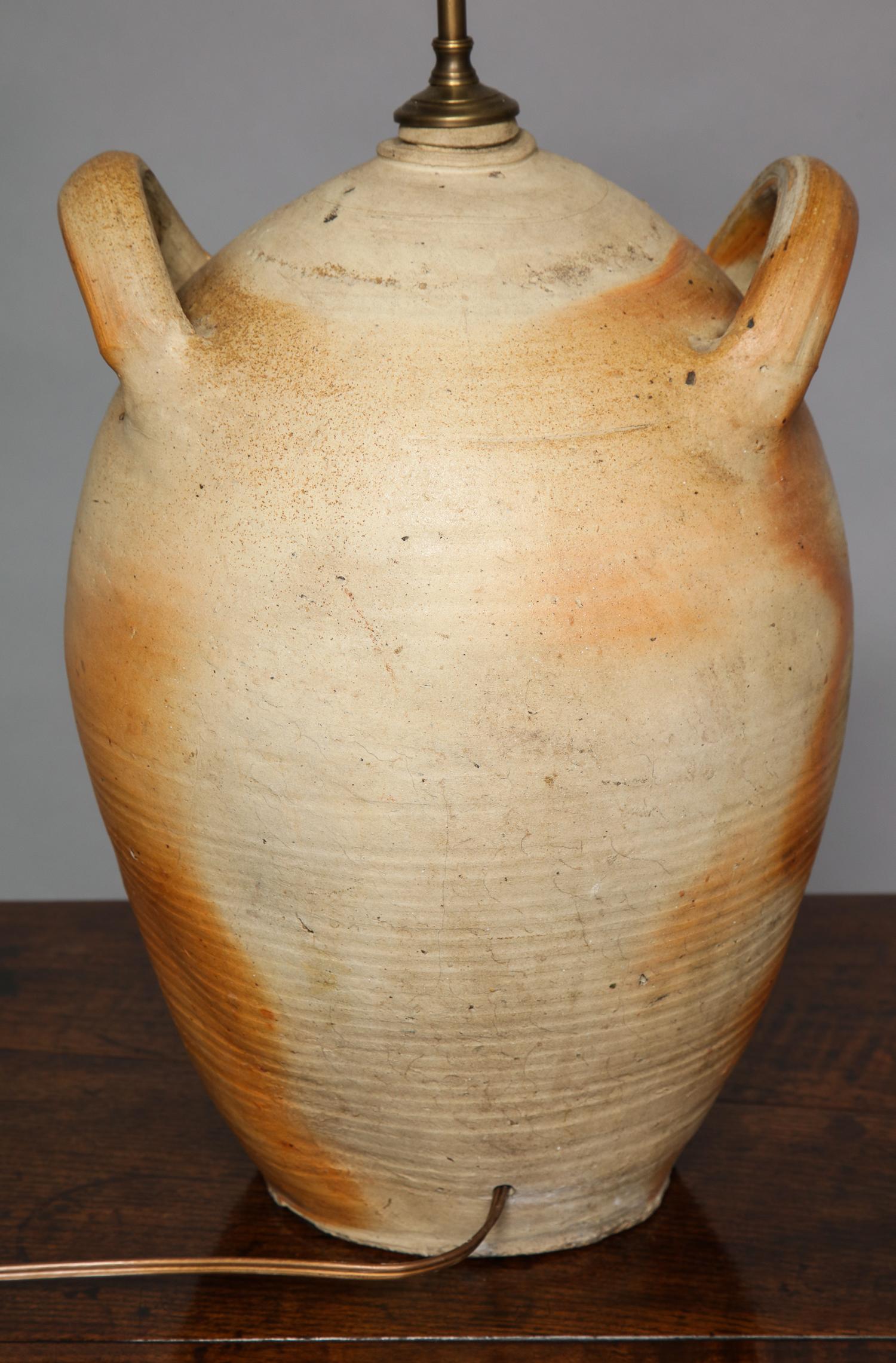 Mid-19th Century Stoneware Two Handled Jug Lamp For Sale