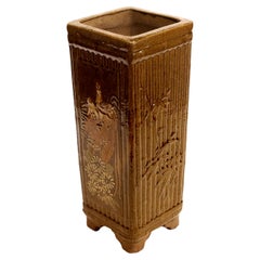 Stoneware Umbrella Stand with Bird and Floral Motif