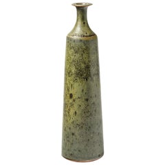 Stoneware Vase Bottle with Green Glaze by Robert Deblander, circa 1970