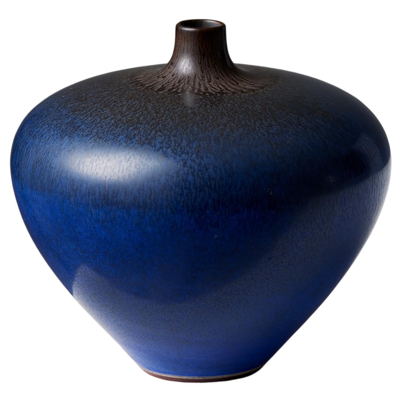 Vase en grès de Berndt Friberg pour Gustavsberg, Suède, 1954, bleu, taupe en vente