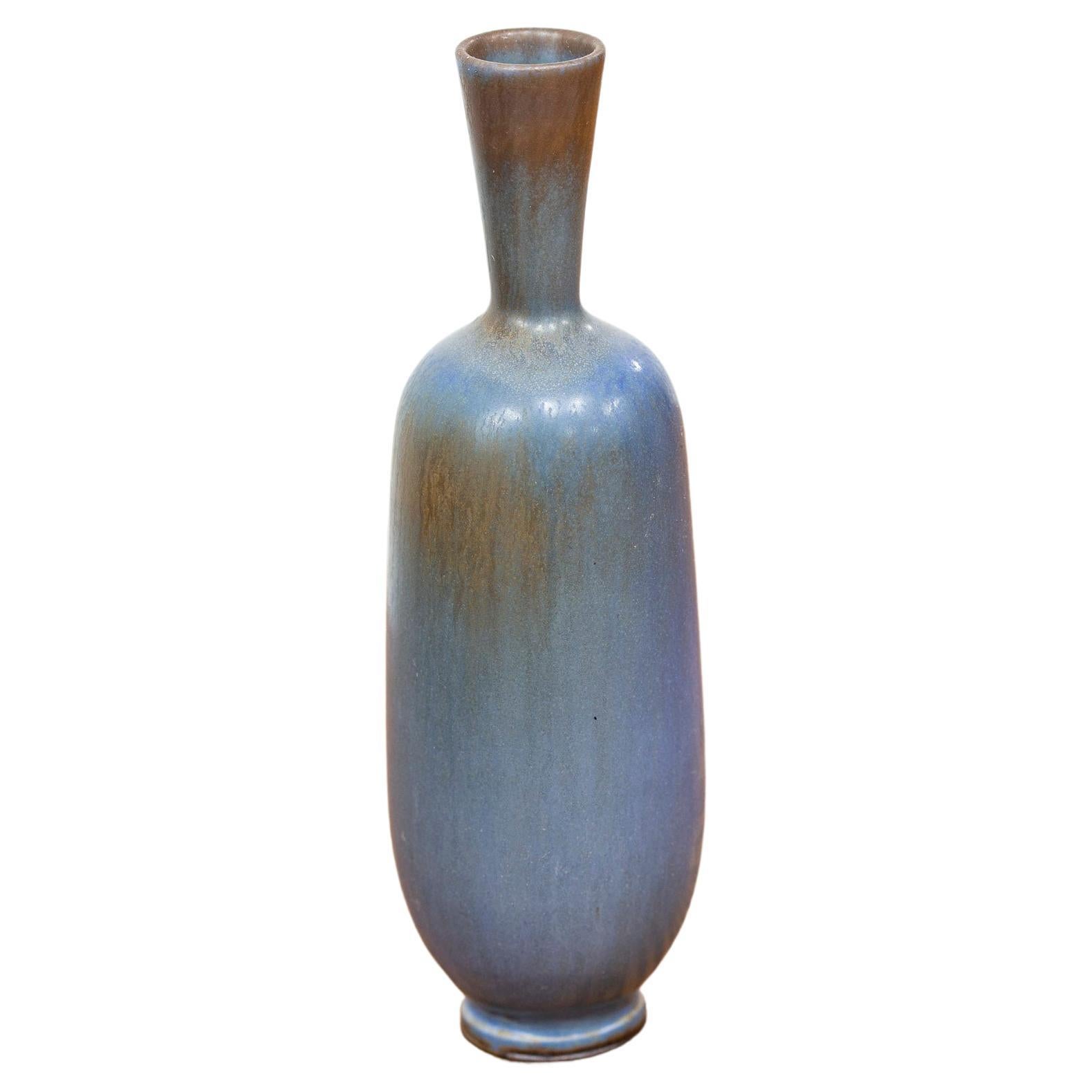 Stoneware Vase by Berndt Friberg with blue Hare Furs Glaze, Gustavsberg, Sweden For Sale