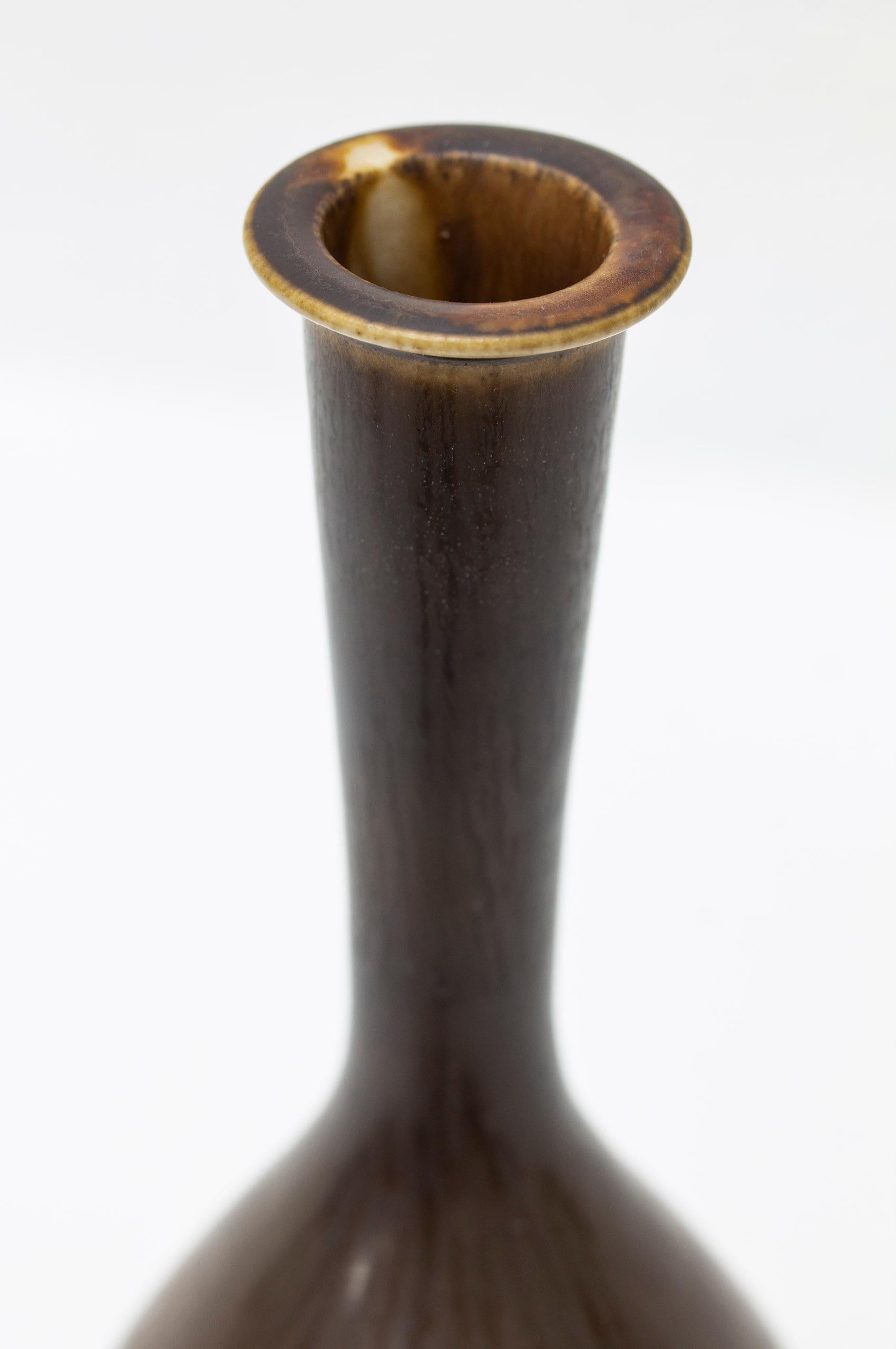 Swedish Stoneware Vase by Berndt Friberg with Brown Hare Furs Glaze, Gustavsberg, Sweden For Sale