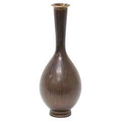 Stoneware Vase by Berndt Friberg with Brown Hare Furs Glaze, Gustavsberg, Sweden