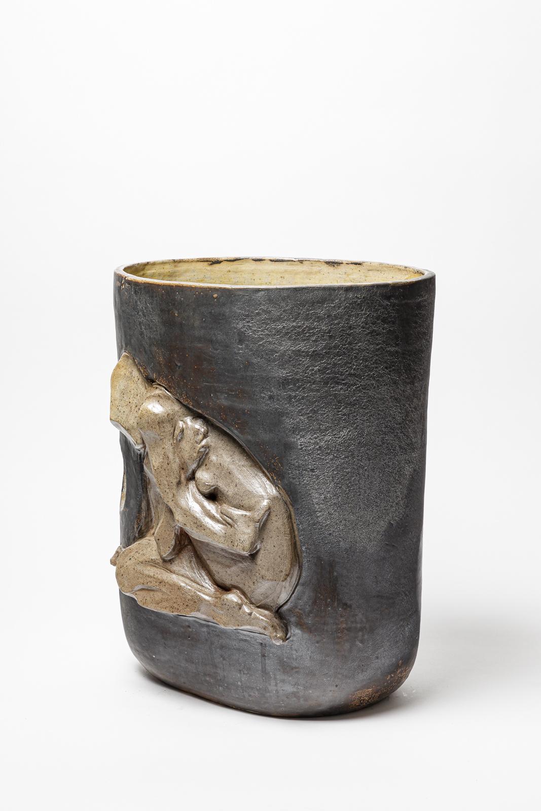 Vase aus Steinzeug von Georges Martin, ca. 1970-1980. (Beaux Arts) im Angebot
