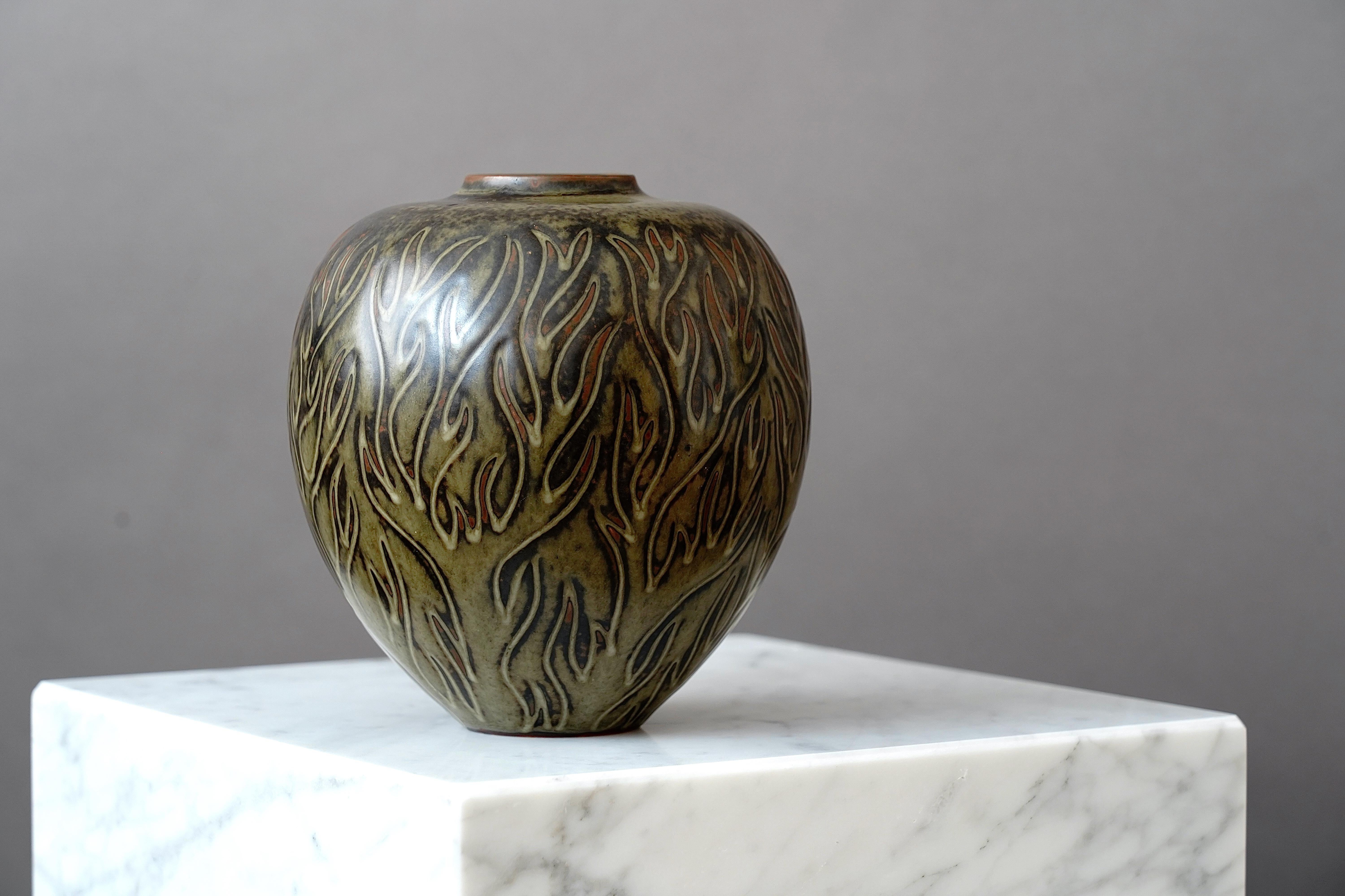 Scandinavian Modern Stoneware Vase by Gerd Bogelund for Royal Copenhagen, Denmark, 1950s For Sale