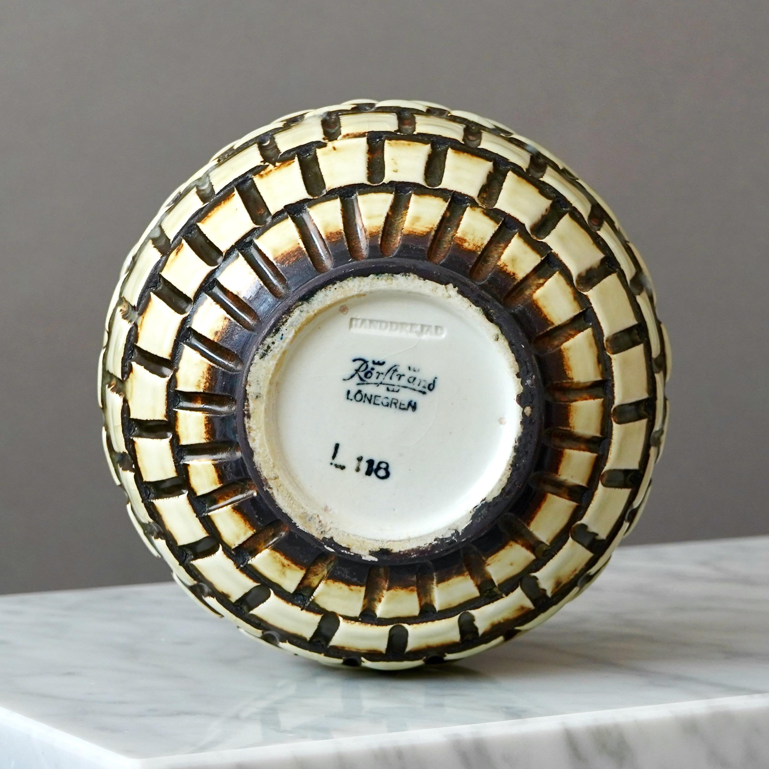 Stoneware Vase by Gertrud Lönegren, Rörstrand, Sweden, 1930s. Art Deco, Yellow. For Sale 3