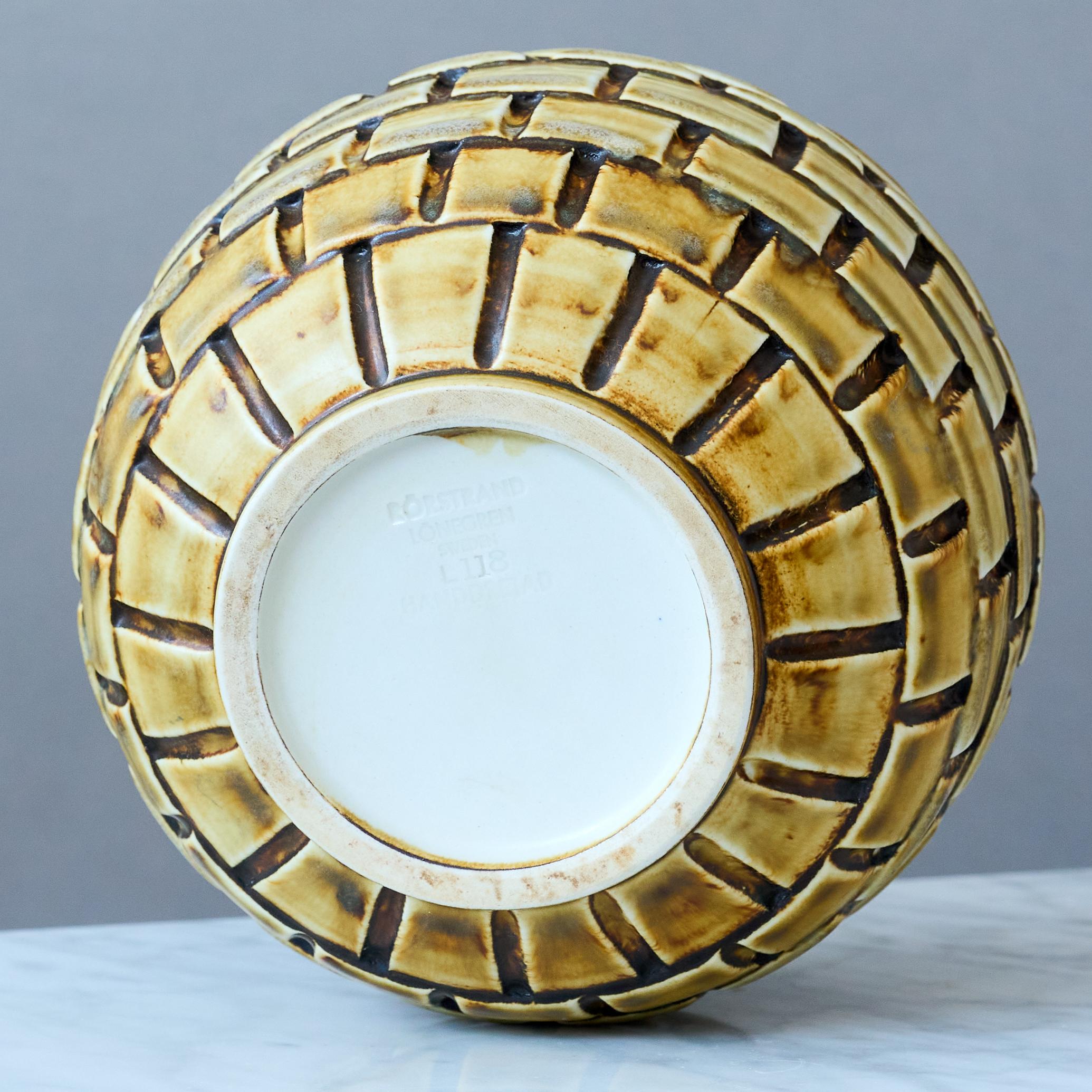 Stoneware Vase by Gertrud Lönegren, Rörstrand, Sweden, 1930s. Art Deco, Yellow. For Sale 1