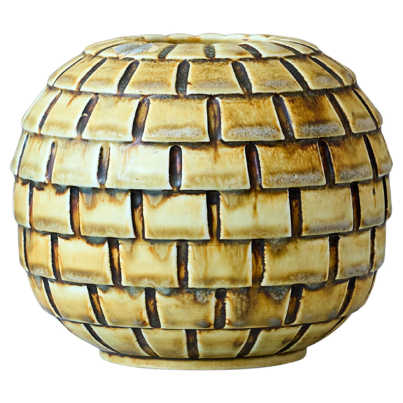 Stoneware Vase by Gertrud Lönegren, Rörstrand, Sweden, 1930s. Art Deco, Yellow. For Sale