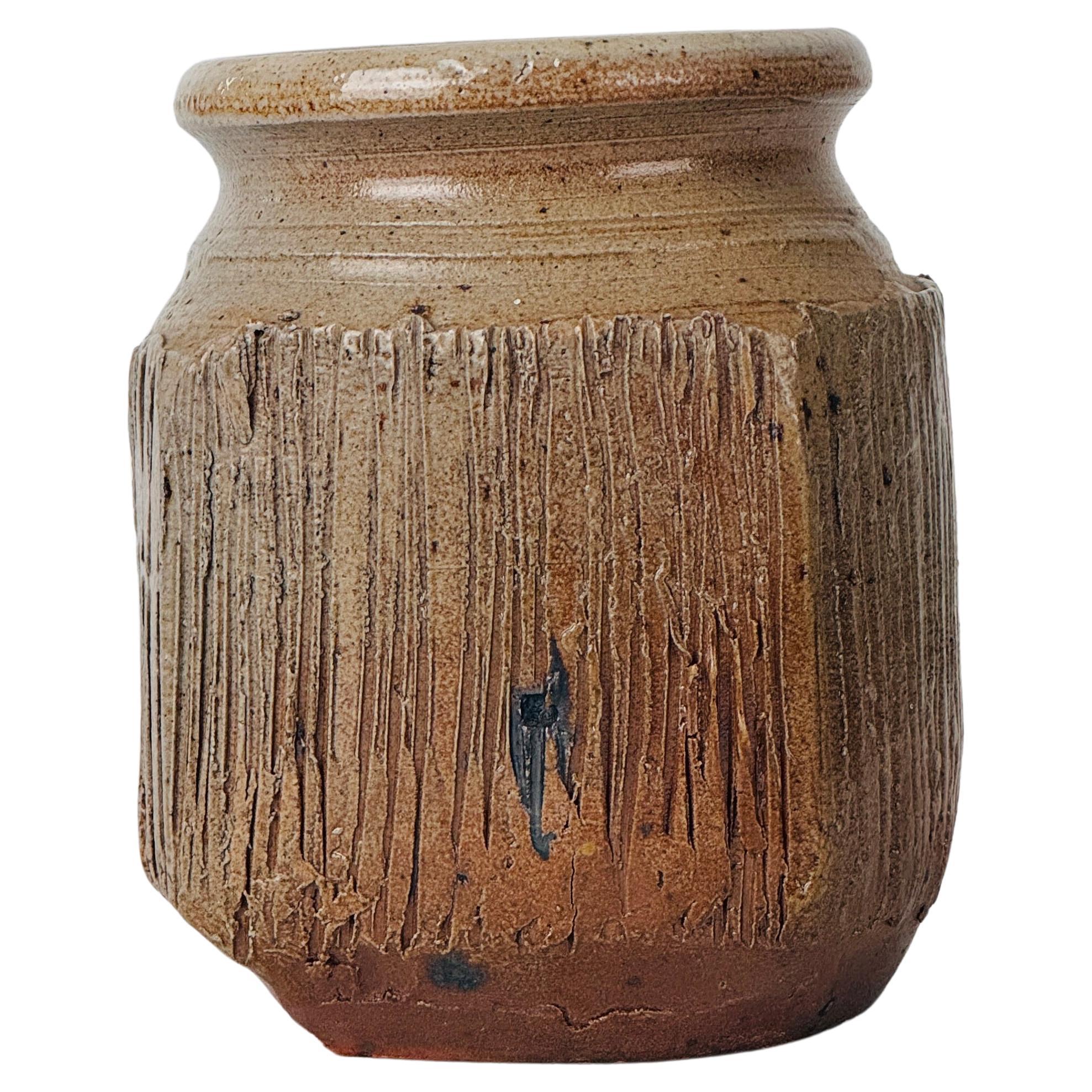 Stoneware vase by Gustave Tiffoche, scarified decoration, France, circa 1970 For Sale