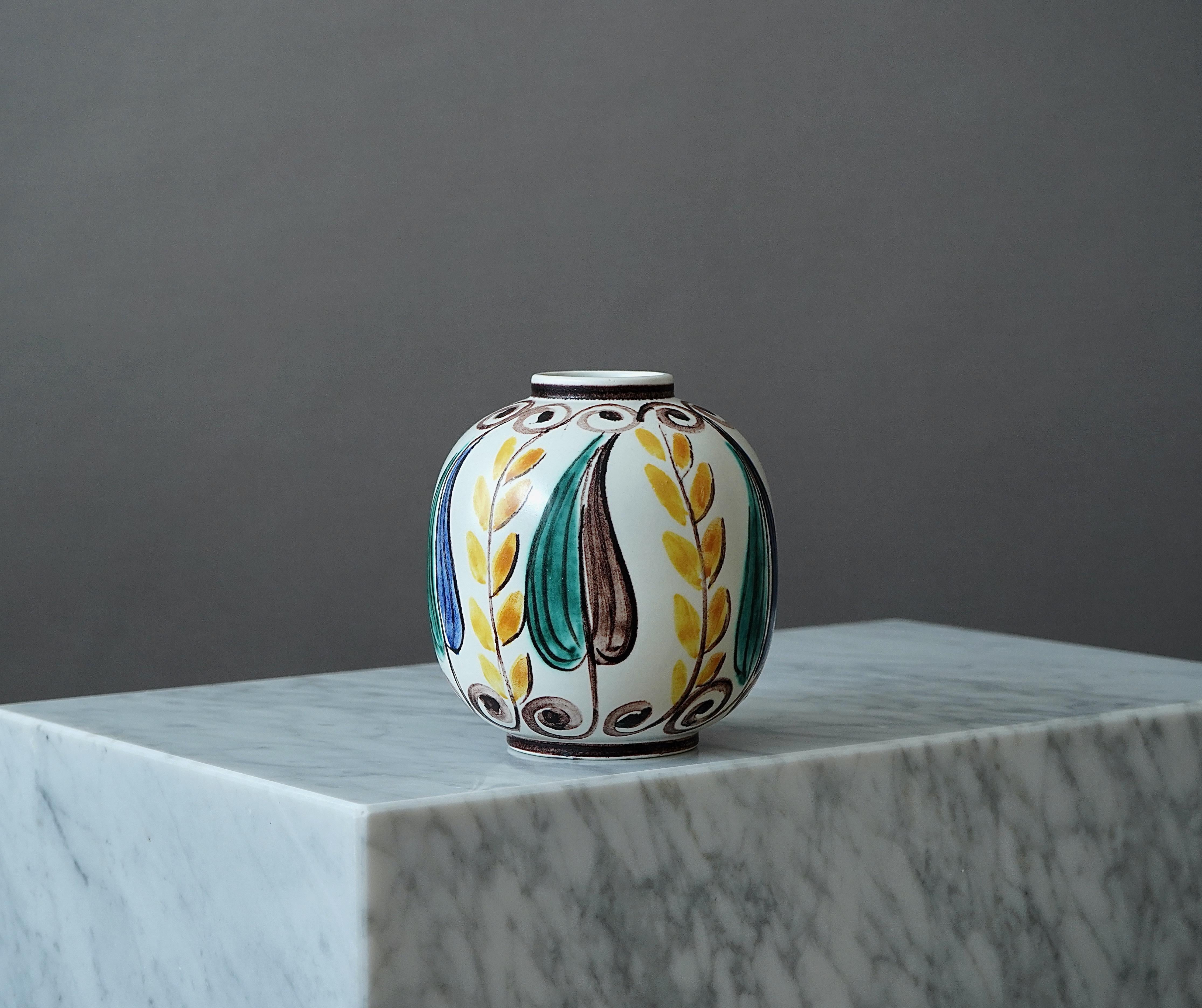 Scandinavian Modern Stoneware Vase by Hertha Bengtson. Rorstrand, Sweden, 1950s. For Sale