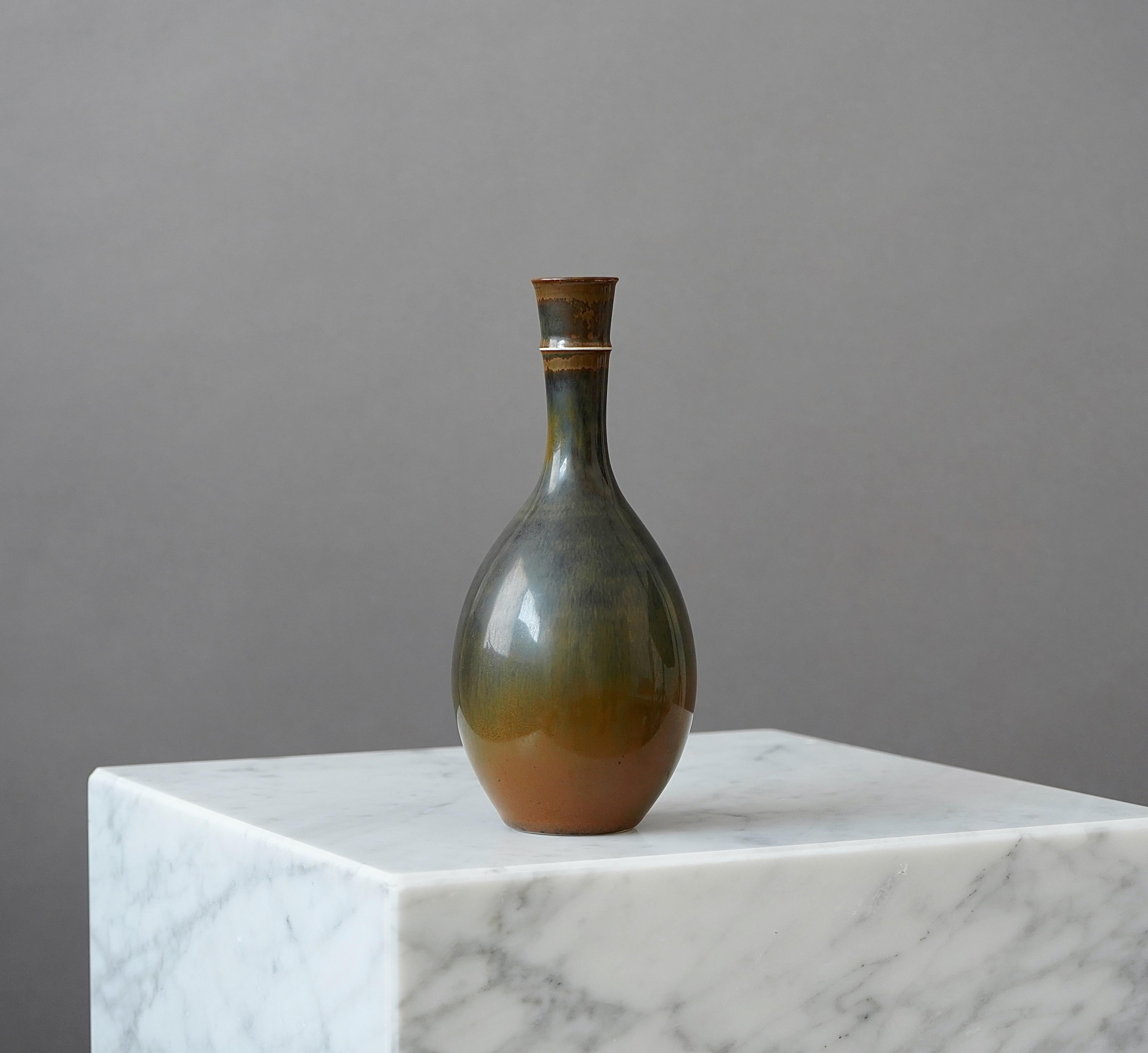 Turned Stoneware Vase by Stig Lindberg for Gustavsberg Studio, Sweden, 1950s For Sale
