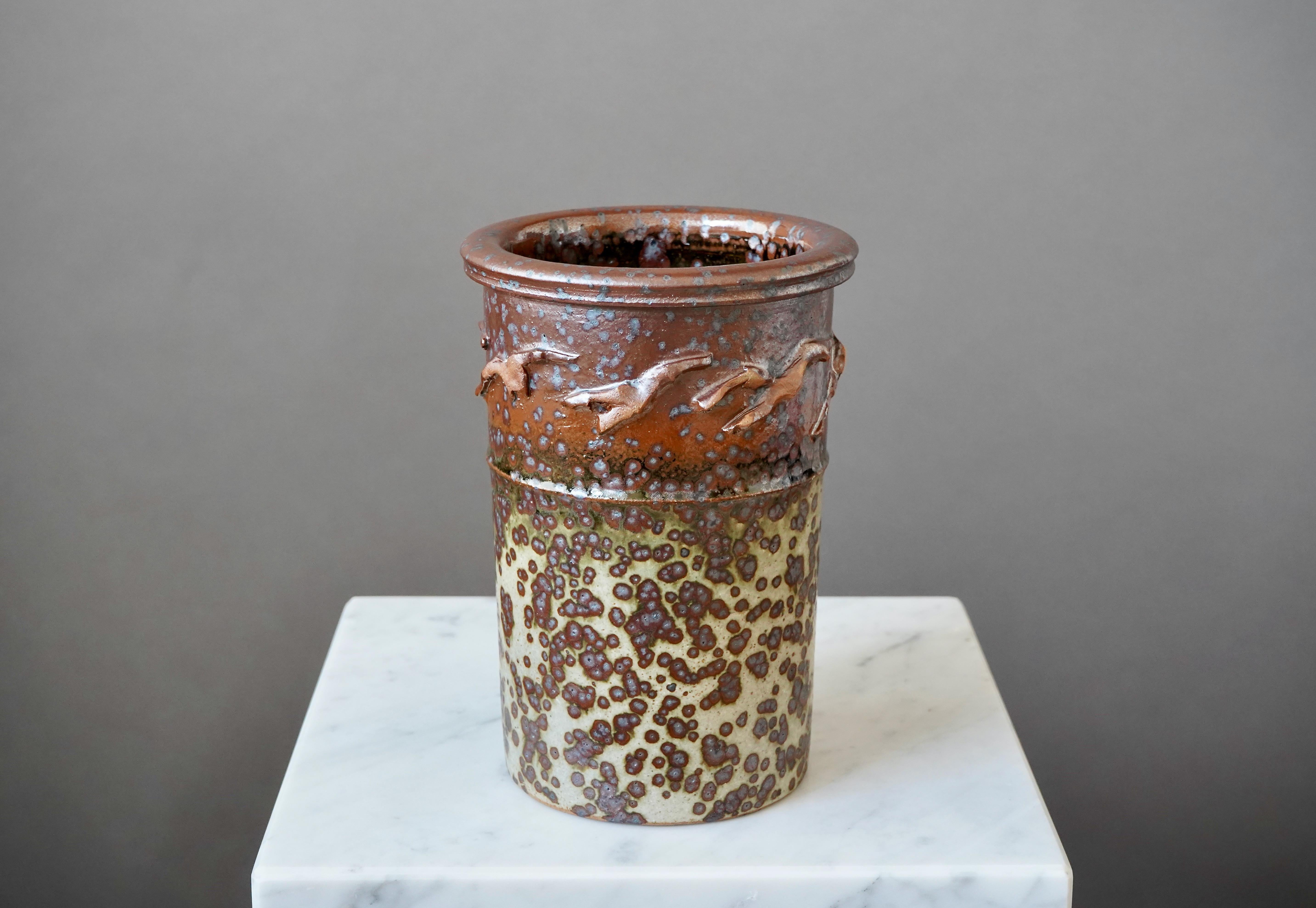 Scandinavian Modern Stoneware Vase by Swedish Ceramist Claes Thell For Sale