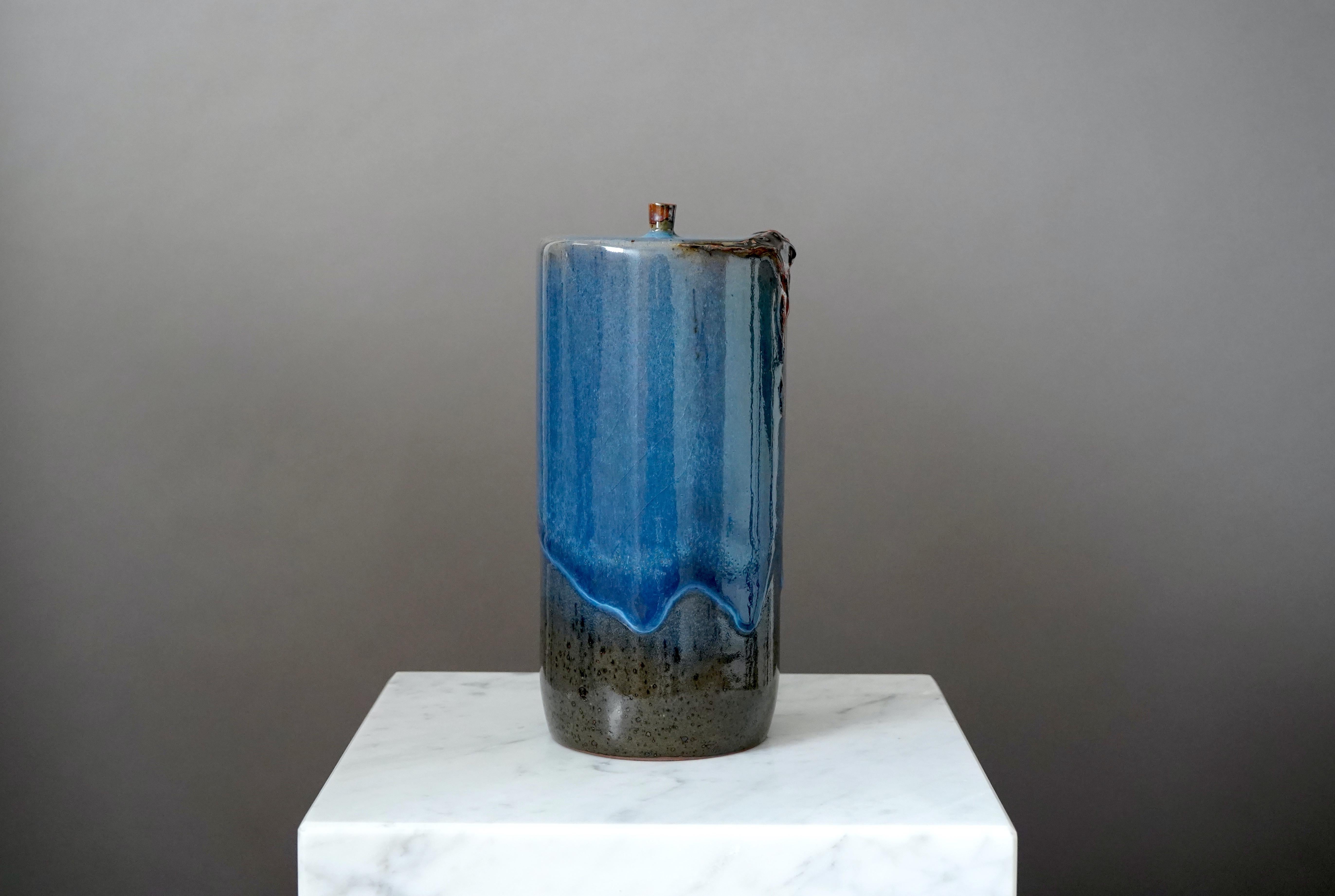 Turned Stoneware Vase by Swedish Ceramist Claes Thell For Sale