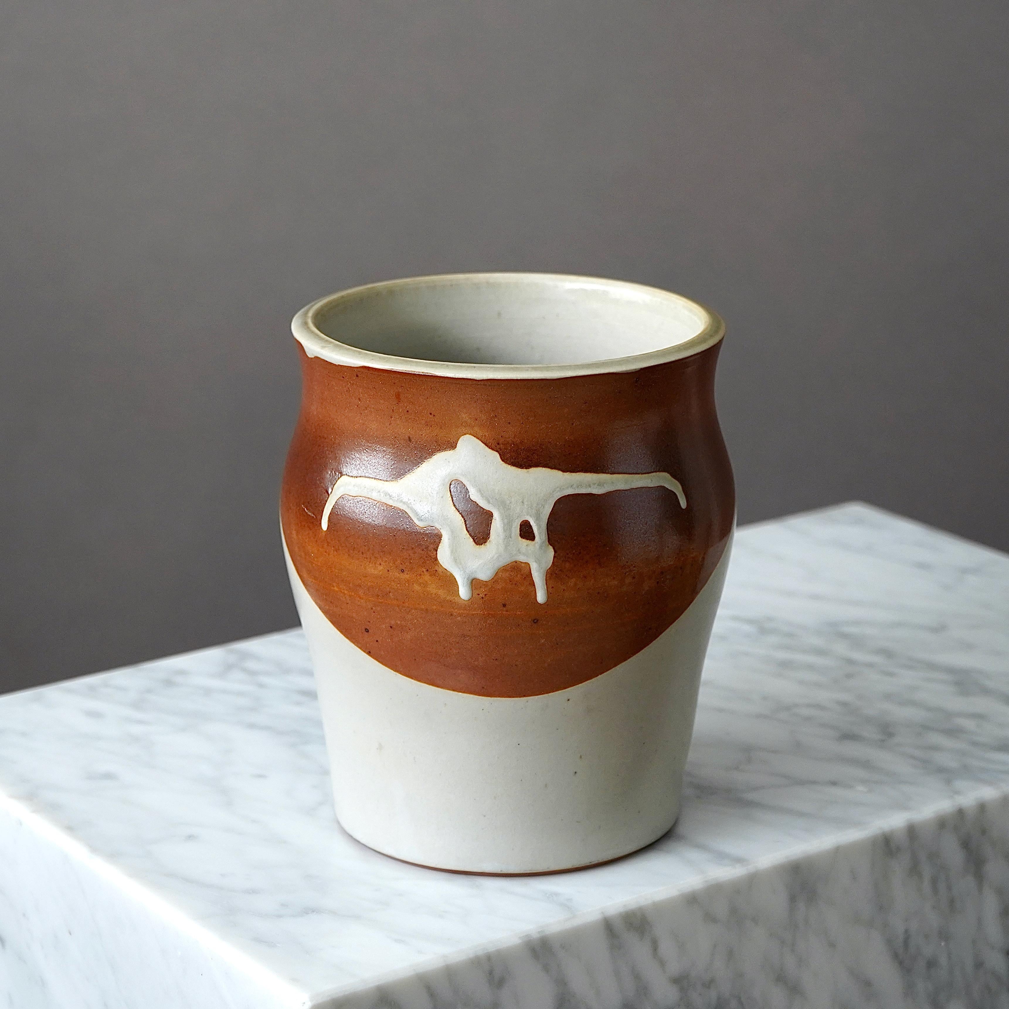Glazed Stoneware Vase by Swedish Ceramist Rolf Palm, 1985 For Sale