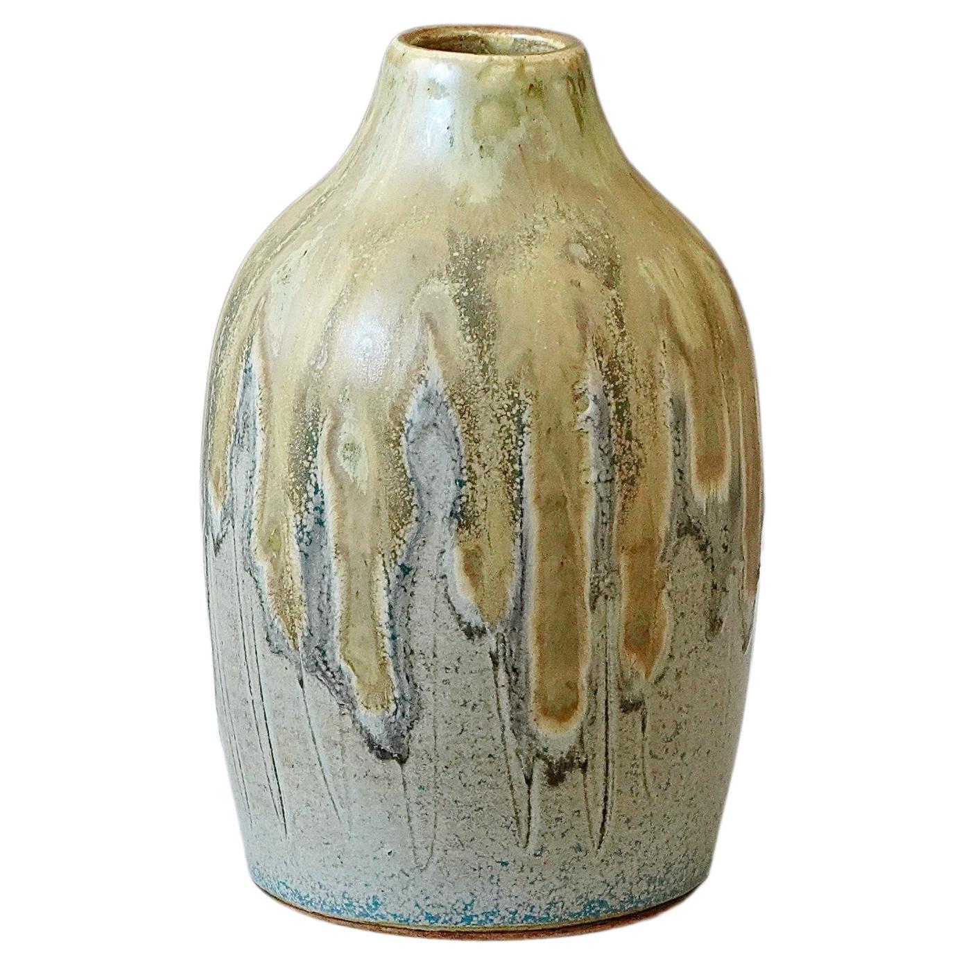 Blue and Green Stoneware Vase by Yngve Blixt, Höganäs, Sweden, 1957