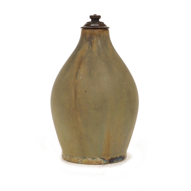 Stoneware Vase, Cover of Patinated Bronze, Manufactured by Royal Copenhagen  For Sale at 1stDibs