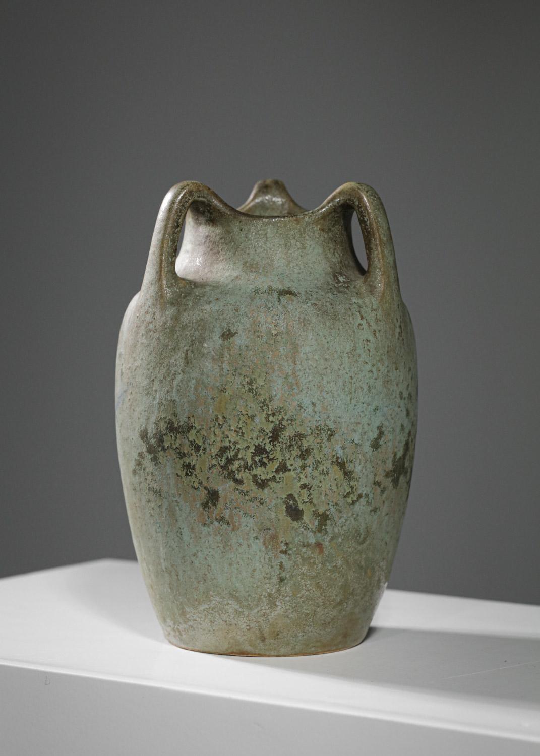 Mid-20th Century Stoneware Vase Emile Mousseux Marlotte Art Nouveau 30/40, G594 For Sale