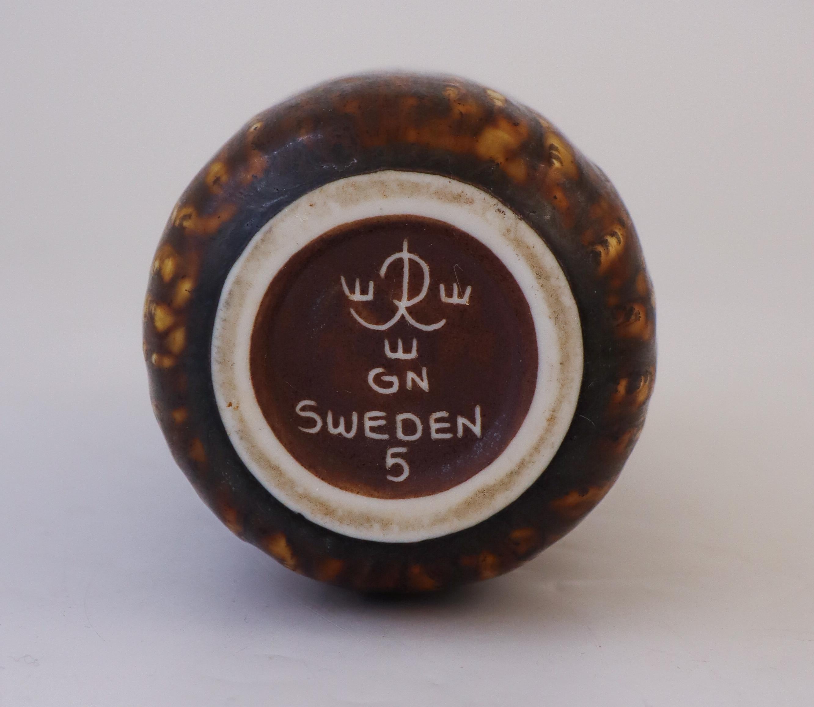 Smaltato Vaso in gres, Gunnar Nylund, Rörstrand, Rubus marrone, metà del secolo scorso in vendita