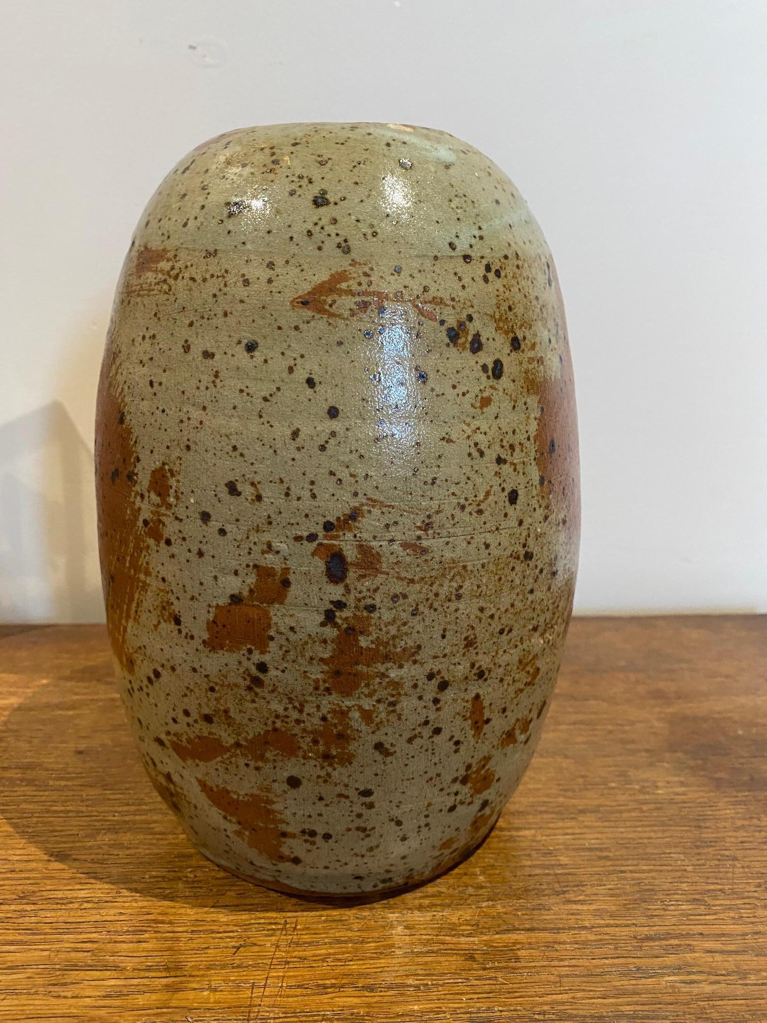 Brutalist Stoneware Vase Signed Ginette Solorzano For Sale