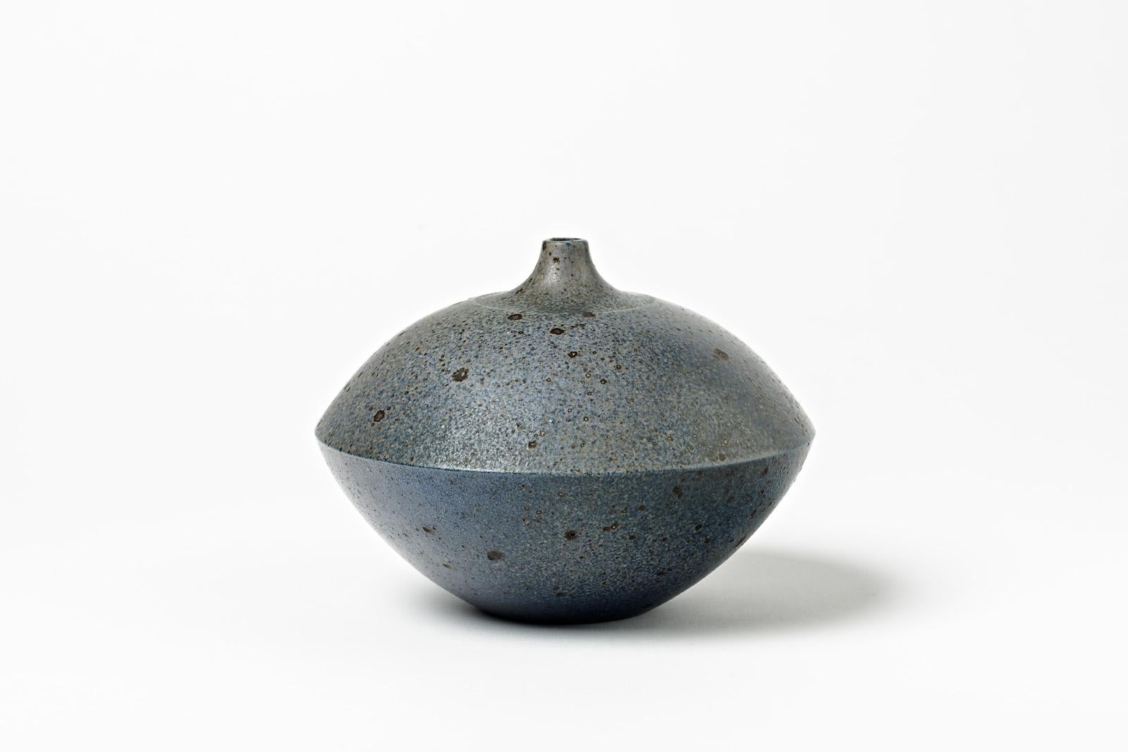French Stoneware Vase with Blue-Grey Glazes Decoration by Robert Deblander, 1970