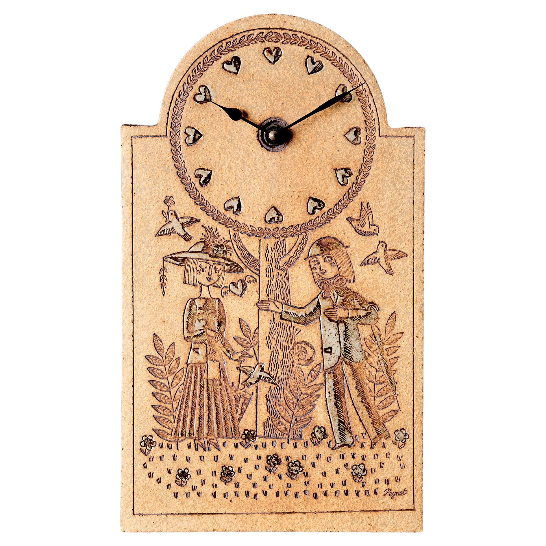 Orologio da parete in gres Birds di Raymond Peynet per Roger Capron, Francia anni 
60 in vendita