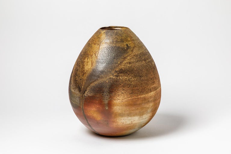 French Stoneware Woodfiring Ceramic Vase by David Whitehead handmade Midcentury Pottery For Sale
