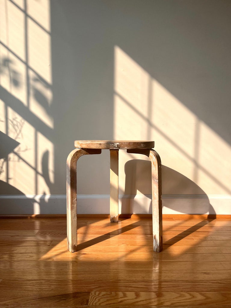 Stool 60 with finger joint seat by Alvar Aalto for Artek