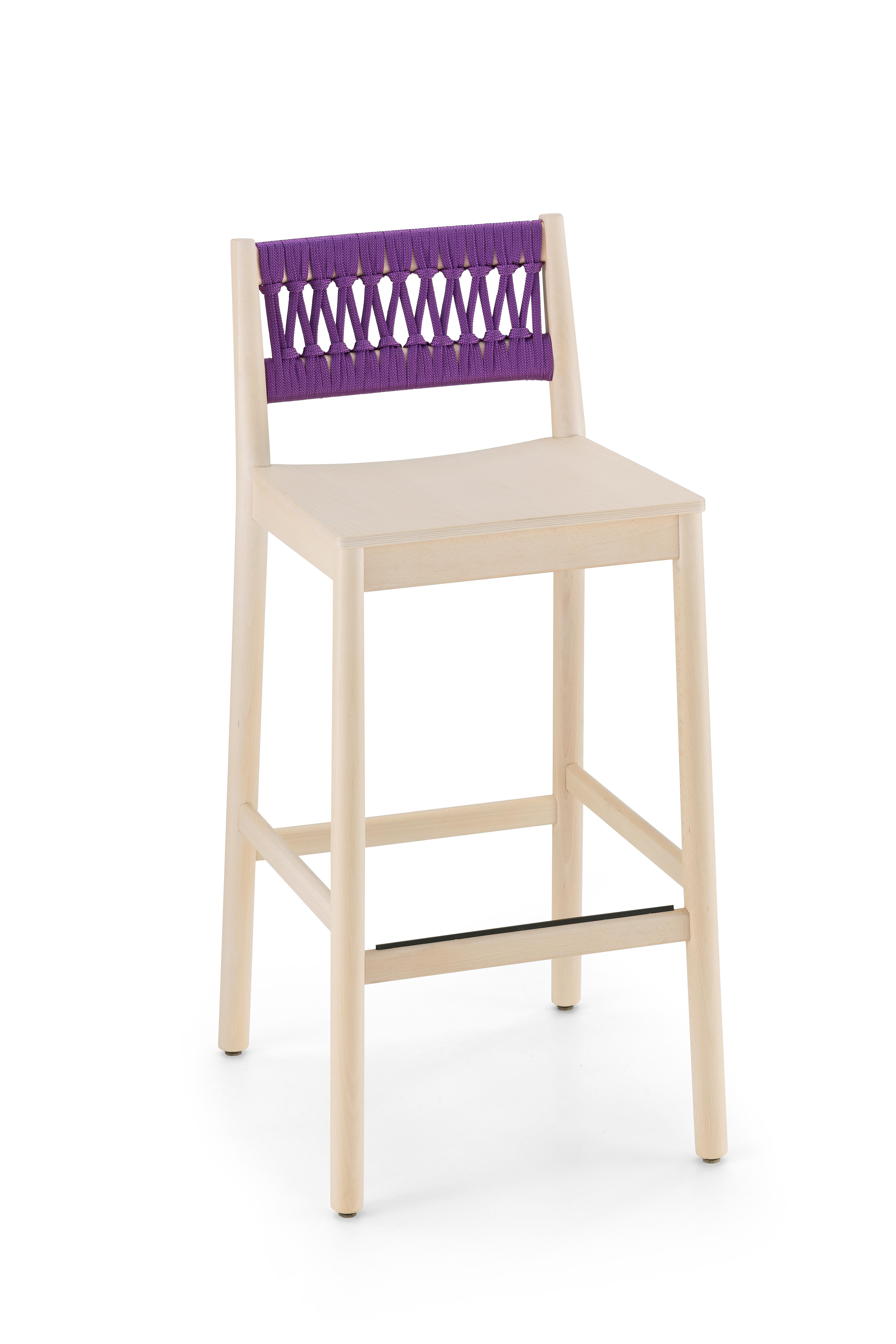 Modern Stool Art 0028 Julie Stool Beechwood Painted with Color Rope by Emilio Nanni