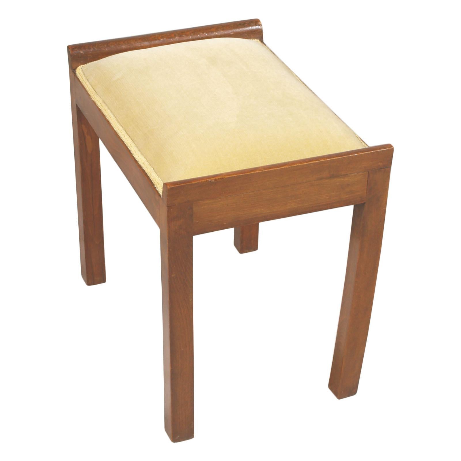 French Stool Art Deco in Walnut by Gino Maggioni for Attelier Borsani Varedo Upholtered For Sale