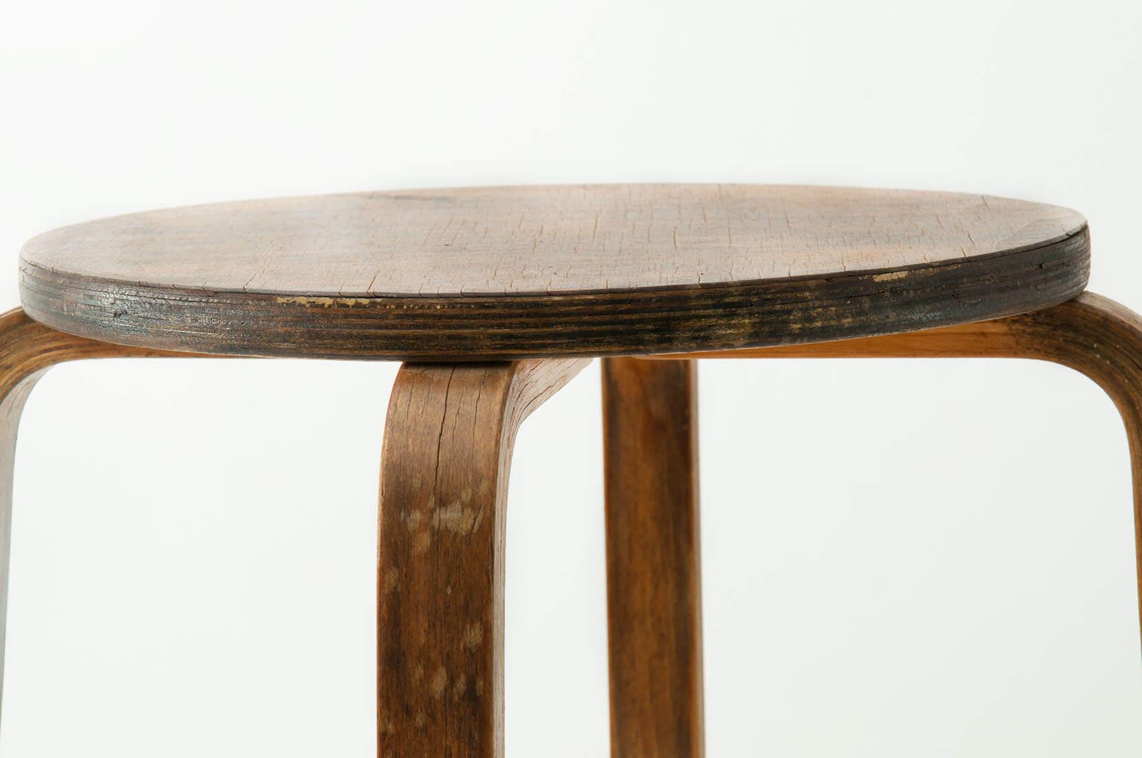 This Stool is atributed to Alvar Aalto, for Artek. This creation is around 1960 in Finland.
The Wear is consistent with age, and gives a great patina to the item. This is a minimalist design as the scandinavian designers used to do.
THe model is