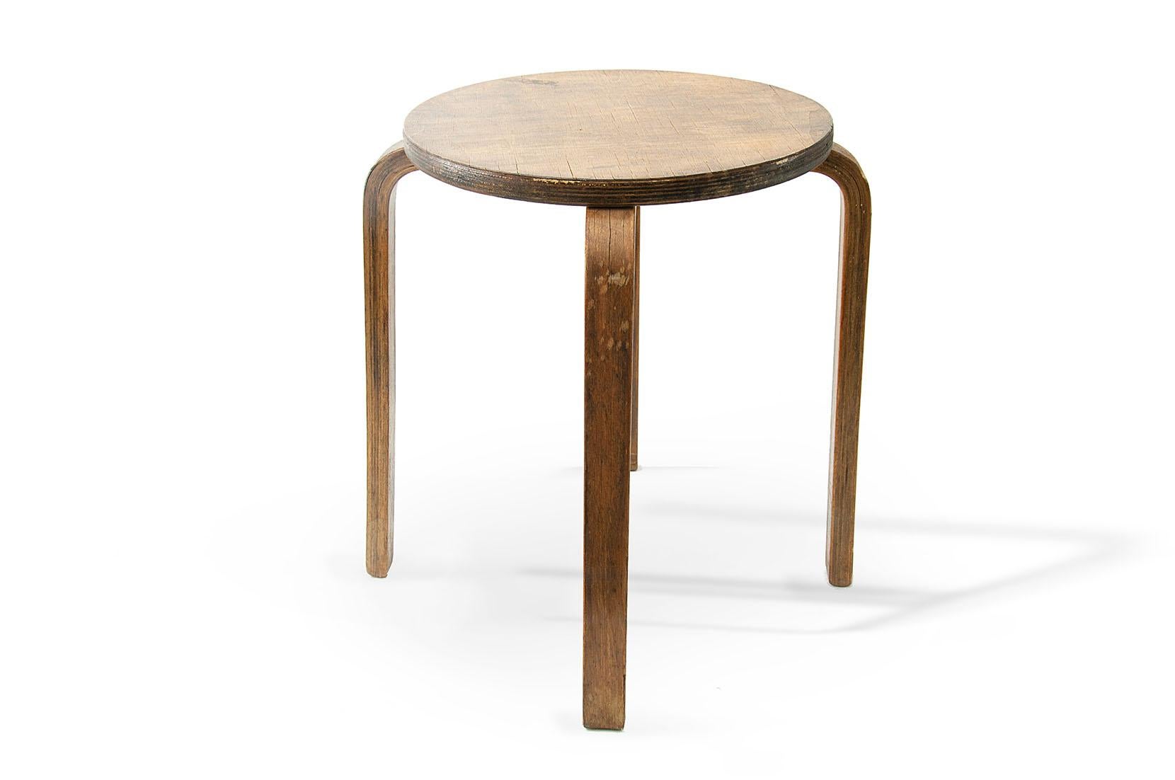 Mid-20th Century Stool Atributed to Alvar Aalto, in Wood, Finland circa 1960, for Artek, Brown