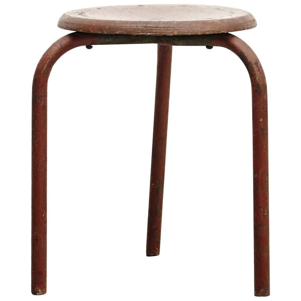Mid-20th Century Stool Attributed to Jean Prouvé, circa 1950 For Sale