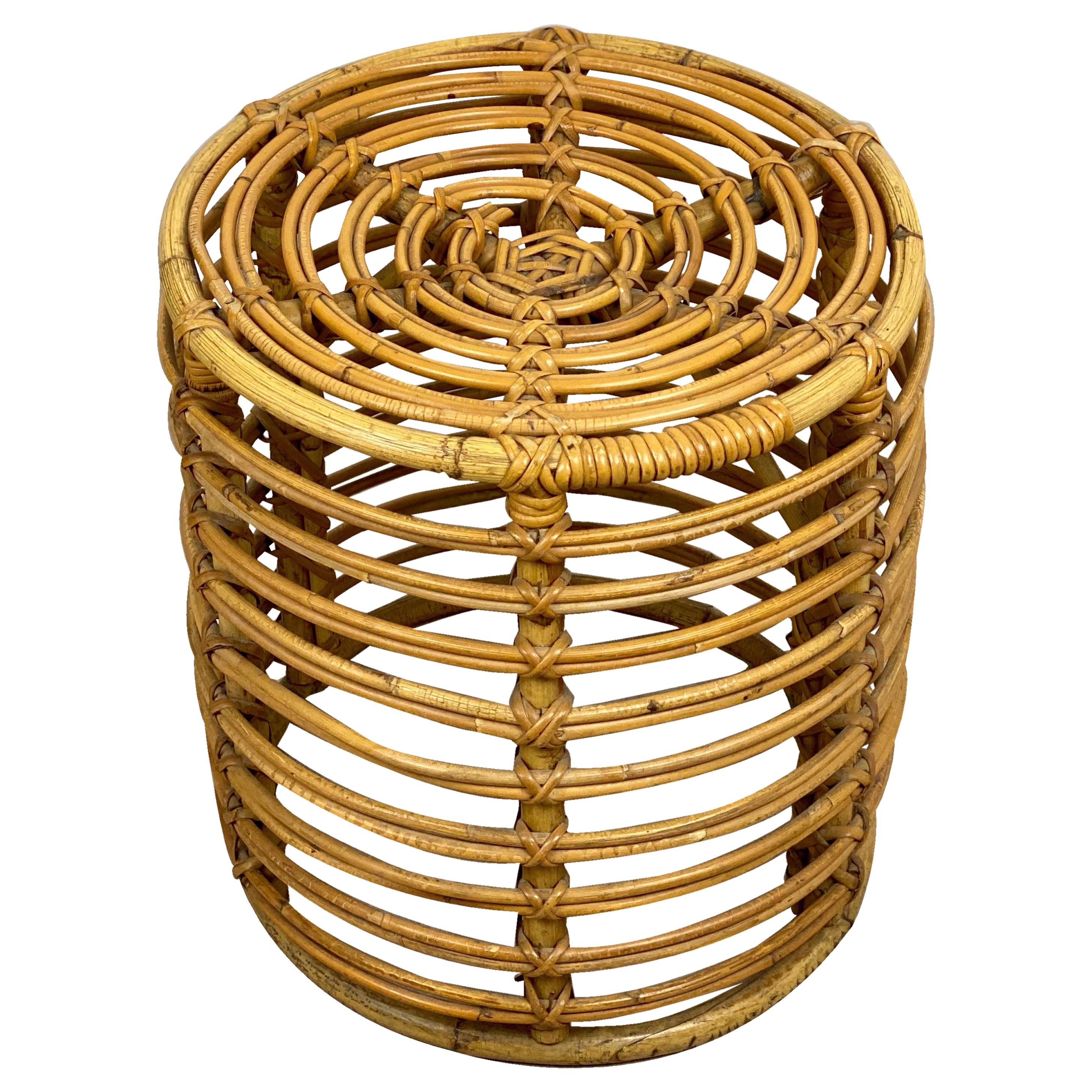Stool Bamboo and Wicker, Pouf, Italy, 1960s