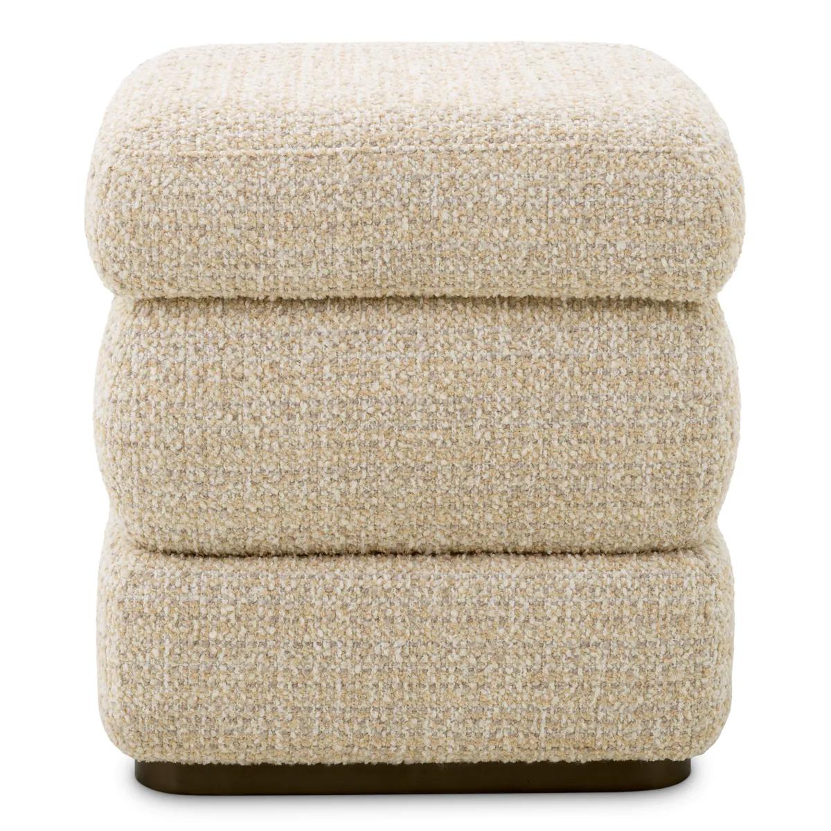 Hocker, beigefarbener Stoff, bronzefarbenes Gestell (Französisch) im Angebot