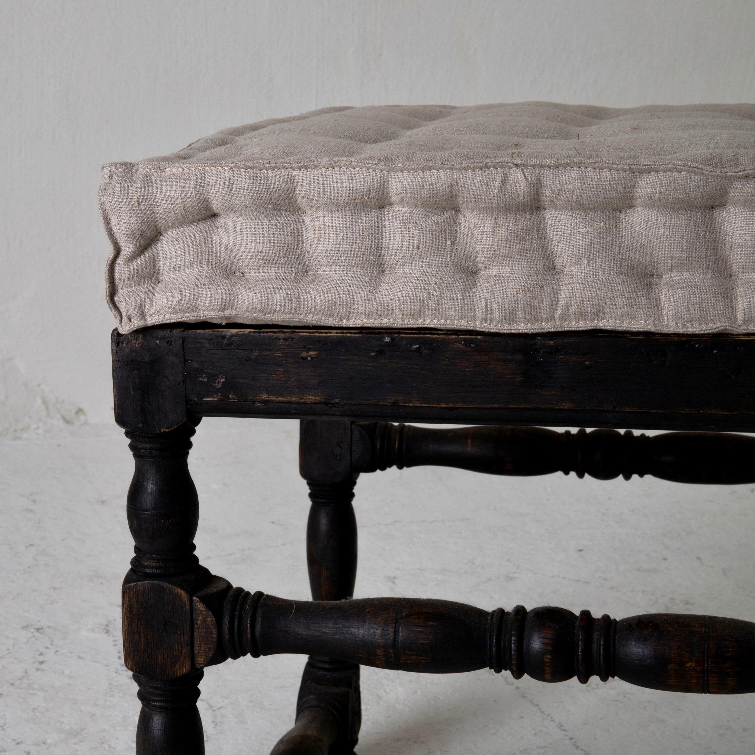 Wood Stool Bench Swedish Baroque Black Beige Sweden