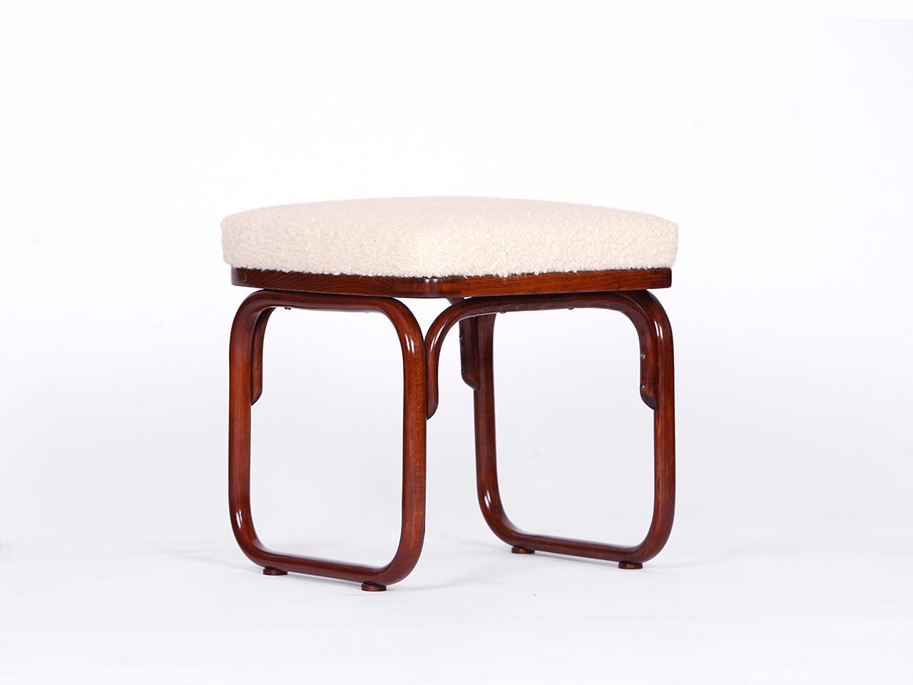 Czech Stool Boucle by Josef Frank with Paper Label Thonet, 1920s For Sale