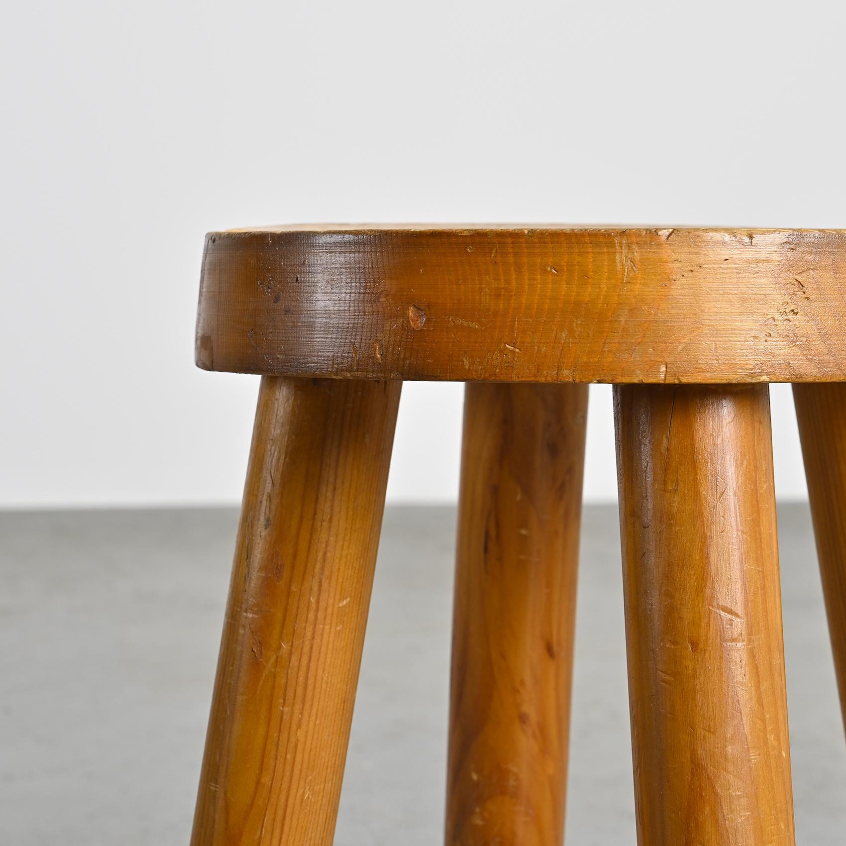 Stool by Charlotte Perriand for les Arcs 1600, circa 1965 In Good Condition For Sale In VILLEURBANNE, FR