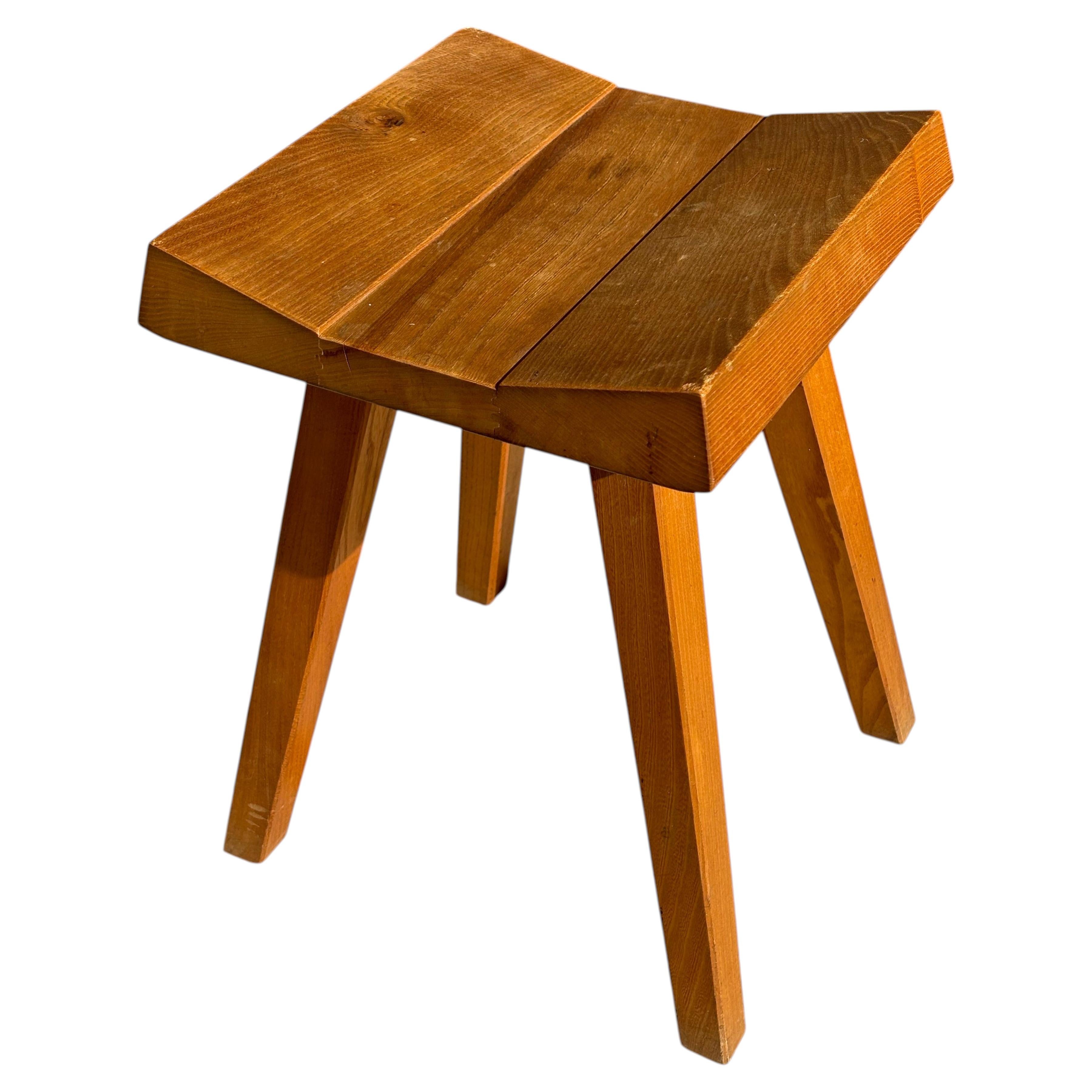 Stool by Claude De Moyen in elm For Sale