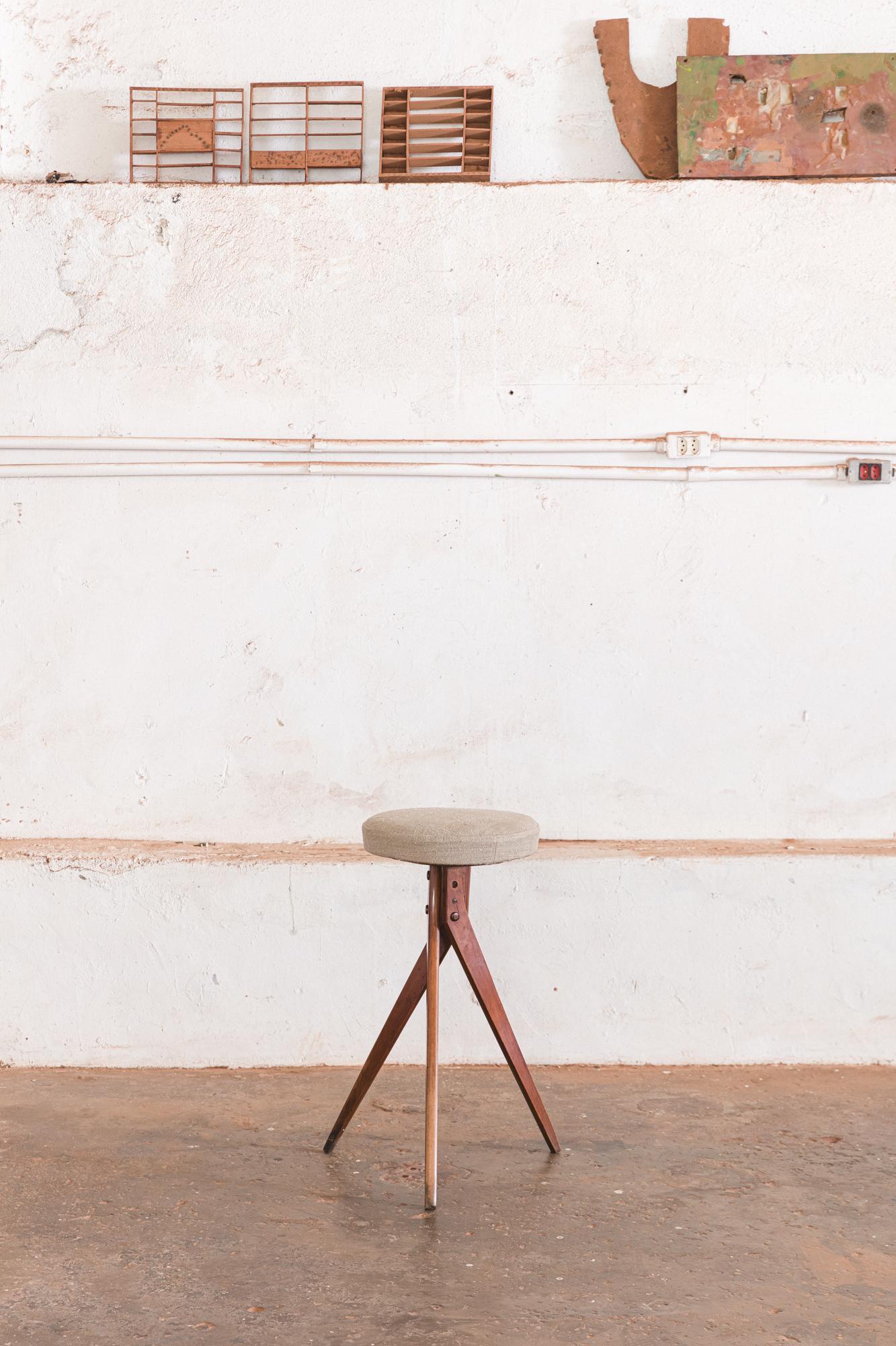 Stool by Jose Zanine Caldas reupholstered in Loro Piana
