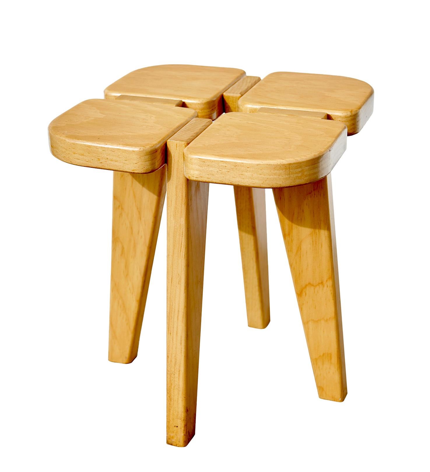 Lisa Johansson-Pape (1907-1989), best known for her serene lamp designs, approached the development of this stool almost as an architectural exercise. Made in Finland of Baltic pine, the stool's novel construction yields a simple piece of furniture