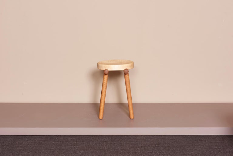 Stool by Ohio Craftsmen Michael Rozell, USA 2021
Studio stools by Michael Rozell with a figured maple wood top and Lace Wood legs, USA, 2020.