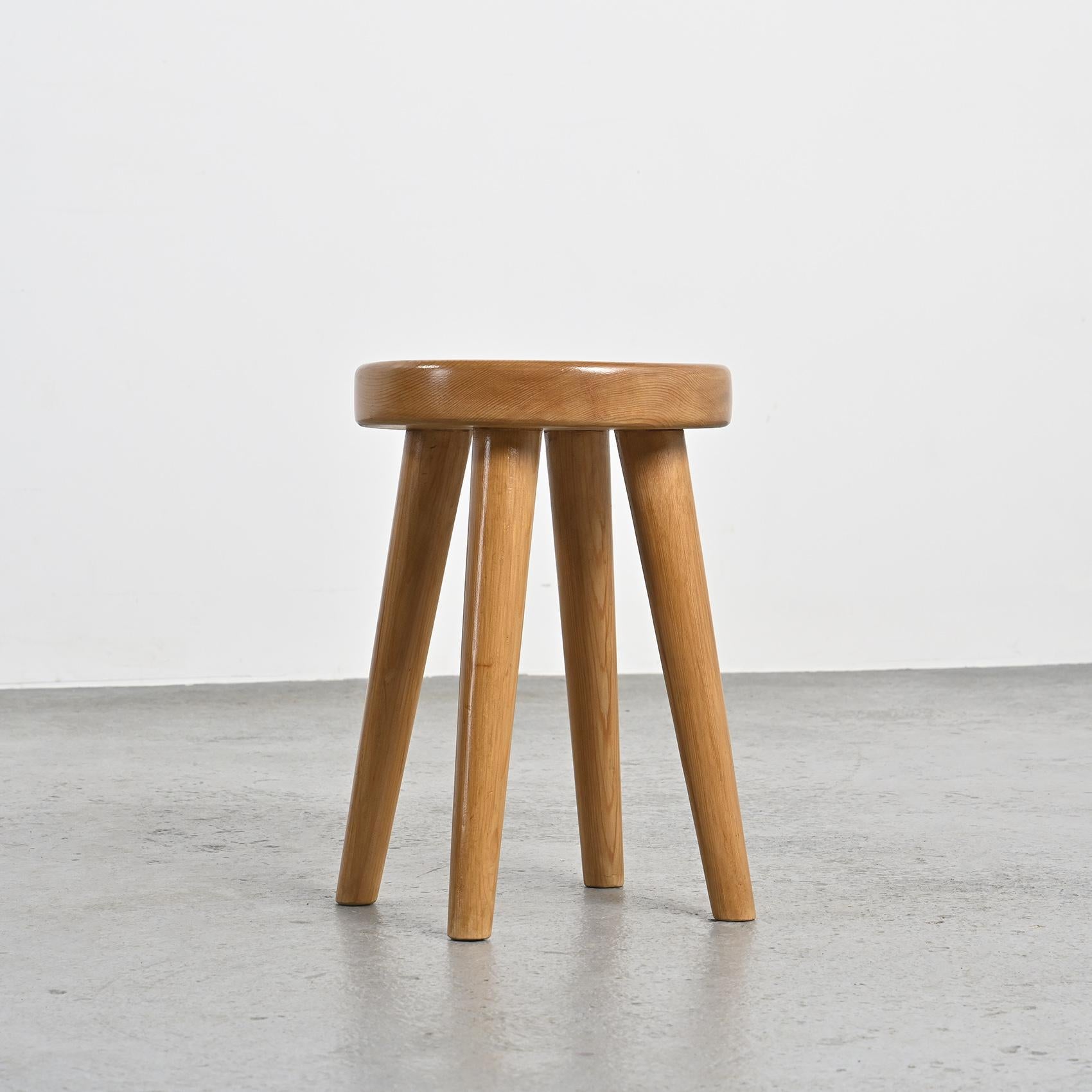 Pine stool crafted by René Martin, known as 