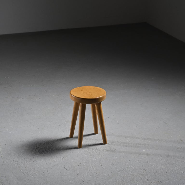Pine Stool by René Martin, Mid-Century Modern, Méribel, Circa 1965 