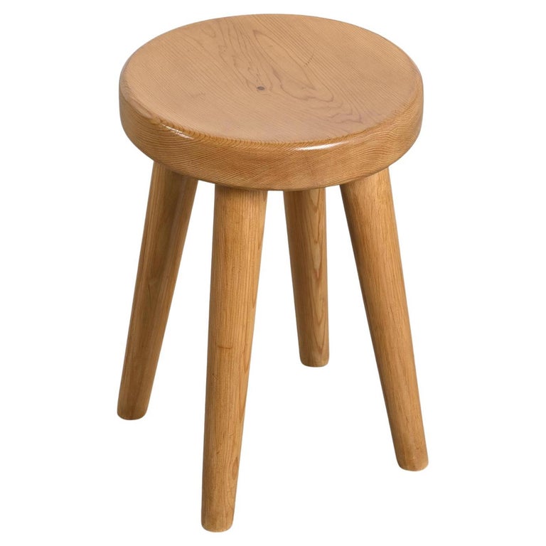Pine Stool by René Martin, Mid-Century Modern, Méribel, Circa 1965 