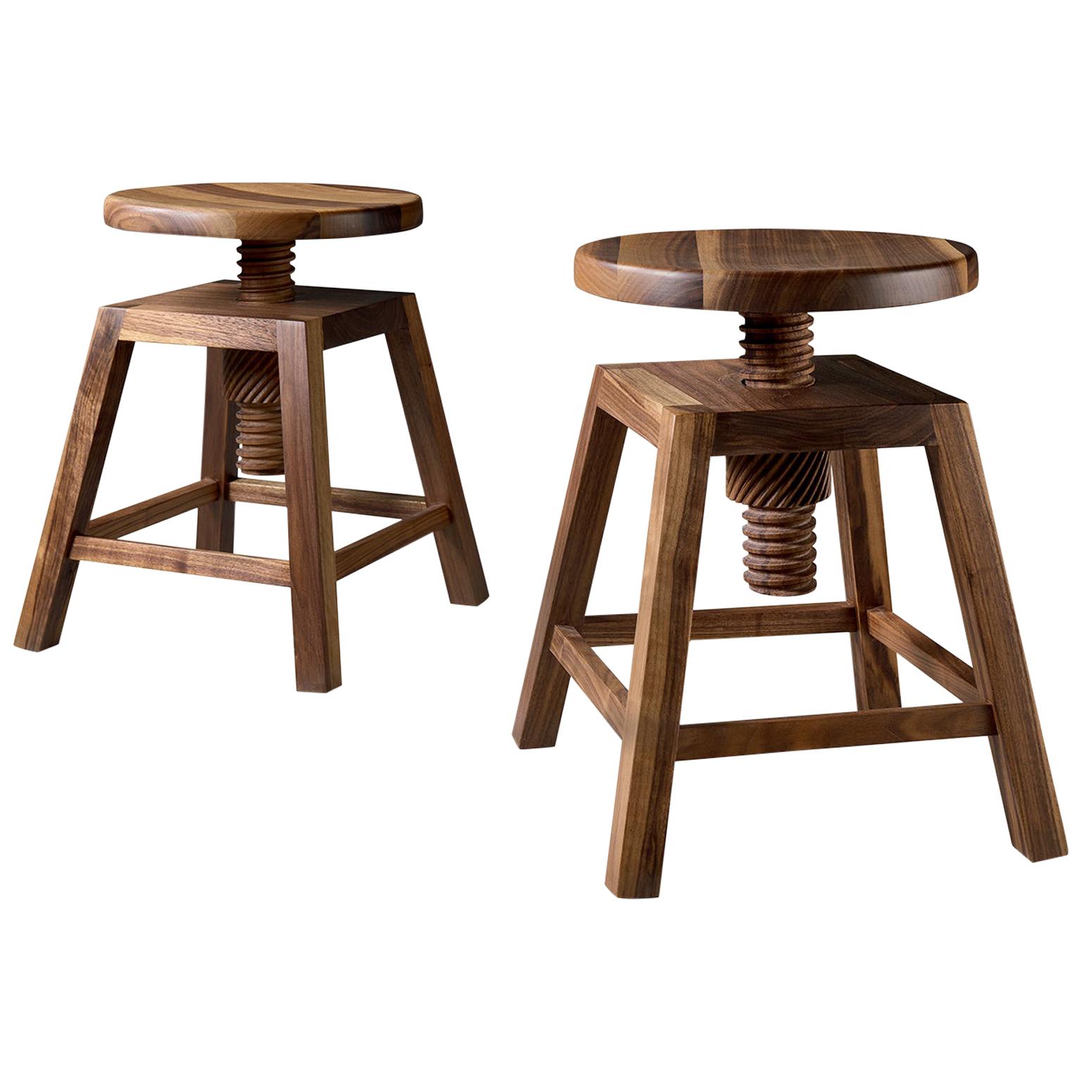 Invito Solid Wood Stool, Walnut in Hand-Made Natural Finish, Contemporary For Sale