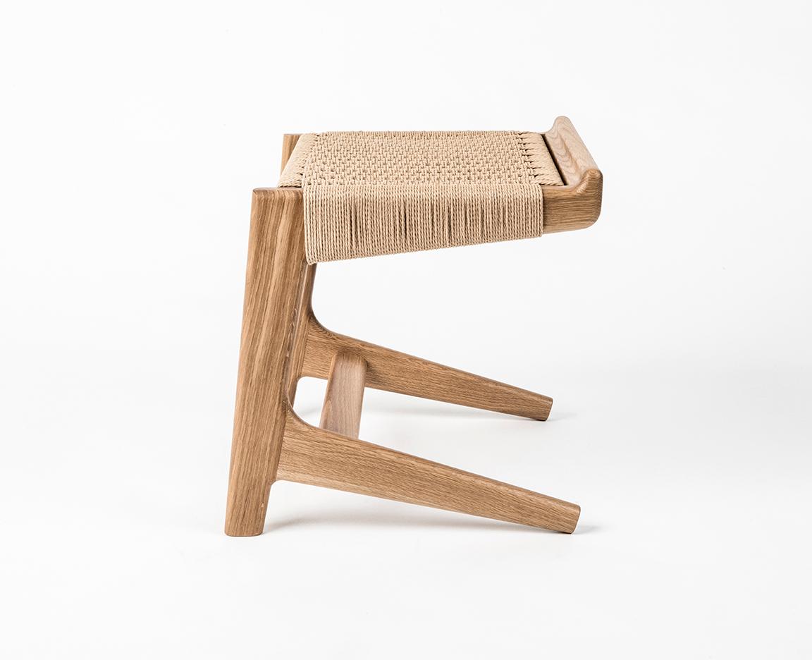 American Stool, Cantilever, Danish Cord, Mid Century-Style, Hardwood, Woven, Hardwood For Sale