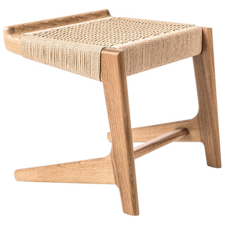 Hocker, freitragend, dänische Schnur, Mid-Century-Stil, Hartholz, gewebt, Hartholz im Angebot