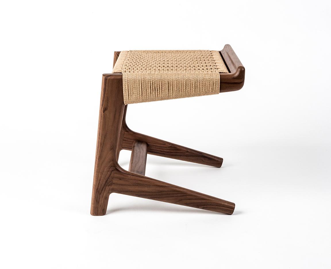 American Stool, Cantilever, Danish Cord, Mid Century-Style, Walnut, Weave, Semigood For Sale